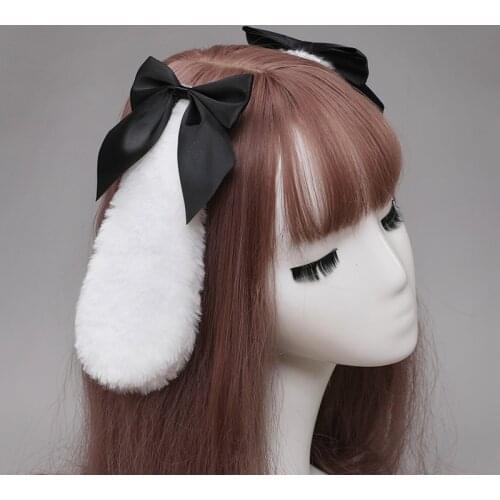 14 Colors Kawaii Women Girls Rabbit Bunny Plush Lop Ears Hair Clips Candy Color Ribbon Bowknot Lolita Cosplay Hair Accessories