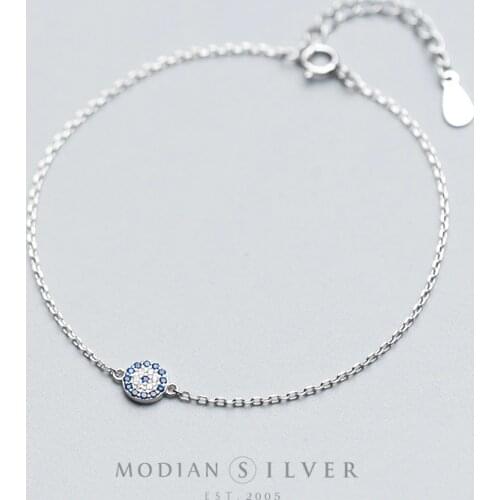 Modian Round Eyes Chain Bracelet 100% Real 925 Sterling Silver Blue Crystal Link Bracelets for Women Fashion Accessory for Girl