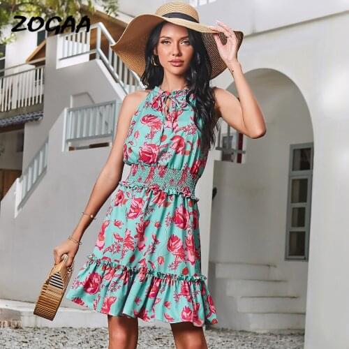 ZOGAA Dress Women New Hot Sale Chic Summer Sexy Elegant Floral Printing Ruffles Mini A-LINE Leisure Trendy Female Holiday Girls