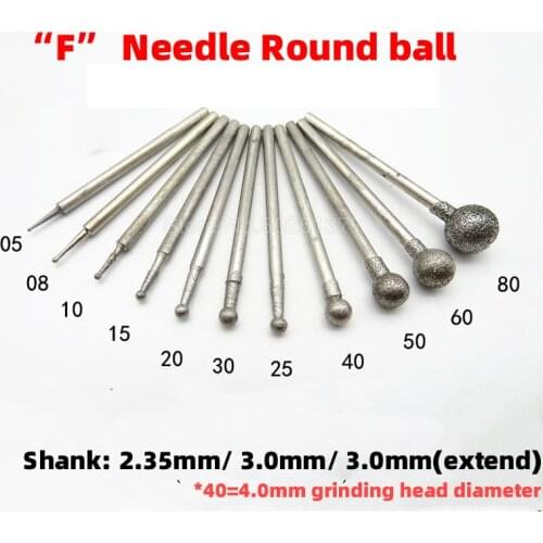 1Pcs Round Ball Diamond Grind Needle Head Cutter Jade Carve Precision Engrave Rotary Spherical Burr Carving Tools Shank Burrs