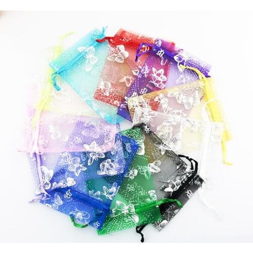 100pcs/lot 7x9cm Multicolors Organza Bag Mini Butterfly Design Wedding Gift Bags Cute Candy Charms Packaging Jewelry Bag Pouches