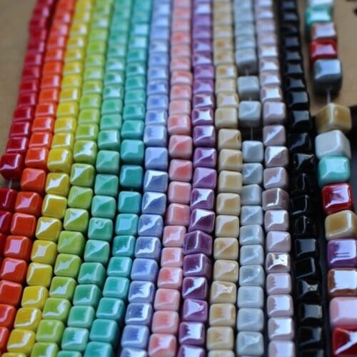 32Pcs/Lot 7mm 8.5mm Ceramic Beads Simply colored Cube beads Multi-color for jewelry making