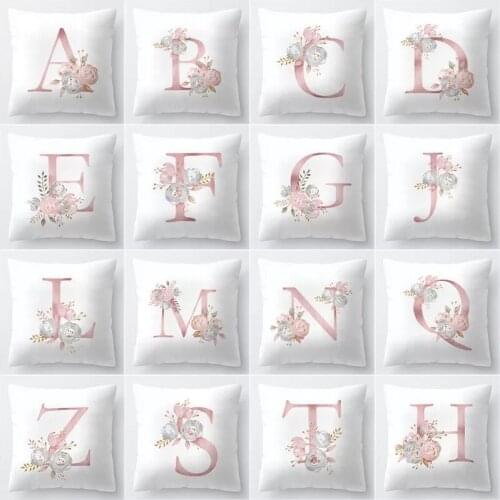 45x45cm Kids Room Decoration Letter Pillow English Alphabet Polyester Cushion Cover for Sofa Home Decoration Flower Pillowcase