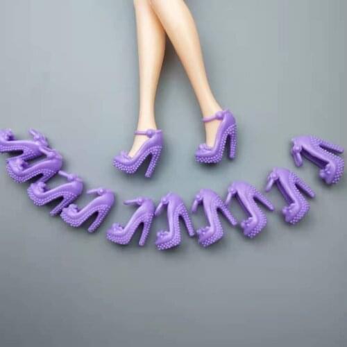 6 Pairs/lot Purple High Heel Shoes For Barbie Doll Shoes Sneakers Sandals Princess Foot Wear Boots For Barbie Accessories Toys
