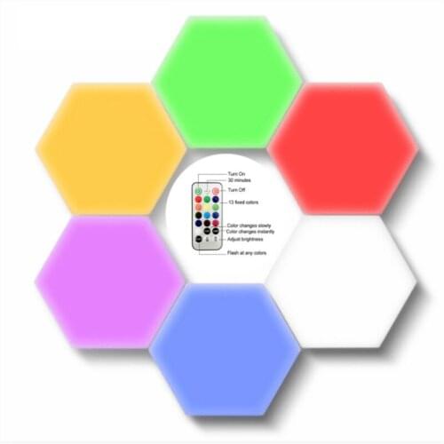 6PCS Wall Lamp Rgb Creative Touch Hexagonal Adjustable Light USB Charging Remote Control Led Timer Night Light