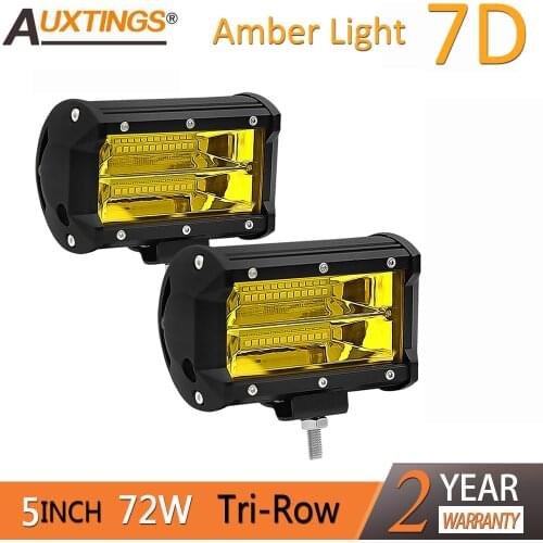 Auxtings Offroad 2PCS Amber 5'' INCH 72W LED Work Light Bar Flood light 12V 24V CAR TRUCK SUV ATV 4X4 4WD TRAILER PICKUP DRIVING