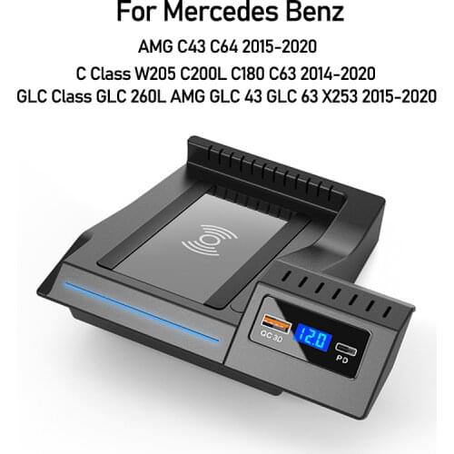 For Mercedes-Benz GLC C-Class 2015-2020 15W Car Wireless Charger AMG C63 Central Control Mobile Phone Charger Accessories