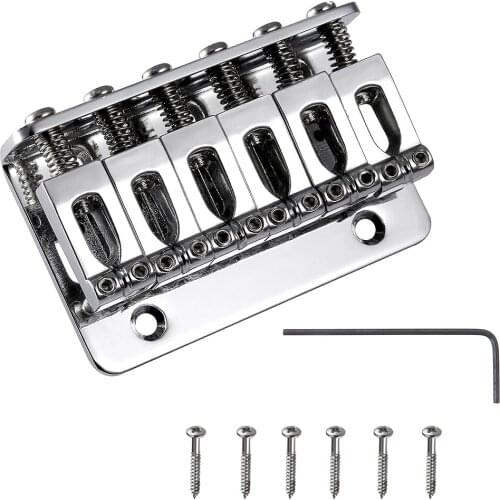 6 Strings Silver Fixed Hard Tail Guitar Bridge Guitar Tailpiece Accessories with Chrome Plate for 65mm Electric Guitar