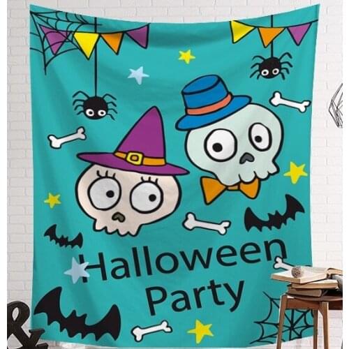 Spider Net Bat Skull Halloween Pumpkin Pattern Tapestry For Home Psychedelic Bedspread Cartoon Print Decor