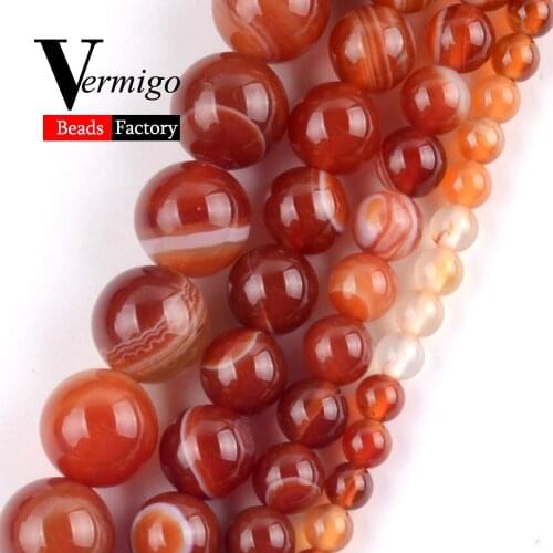 Natural Gem Red Stripe Agates Loose Beads For Jewelry Making 4-12mm Round Spacer Beads Diy Bracelet Necklace Accessories 15"