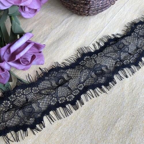 Black floral 7cm X1095 embroidered eyelash lace ribbon for garment decoration and diy craft lace trimming 3meters/lot
