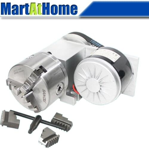 CRA246-A/B CNC Router Rotary Axis Indexer 4th Axis Adjustable Speed 0~1000RPM with 3-jaw/4-jaw 100mm Chuck & DC24V 250W Motor