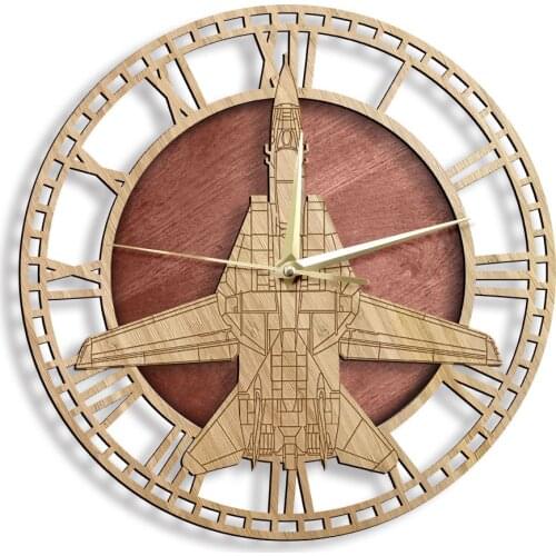 F-14 Tomcat Warplane Aircraft Wooden Wall Clock Silent Movement Wall Watch Jet Aircraft Eco Friendly Natural Wall Art Pilot Gift