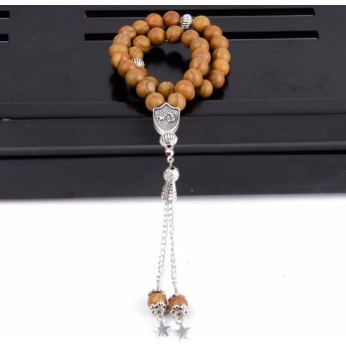 Islamic Jewelry 8mm Natural Round Bead Wood Jaspers Beads 33 Rosary Bracelet Women Men Muslim Daily Prayer Jewellry Handmade