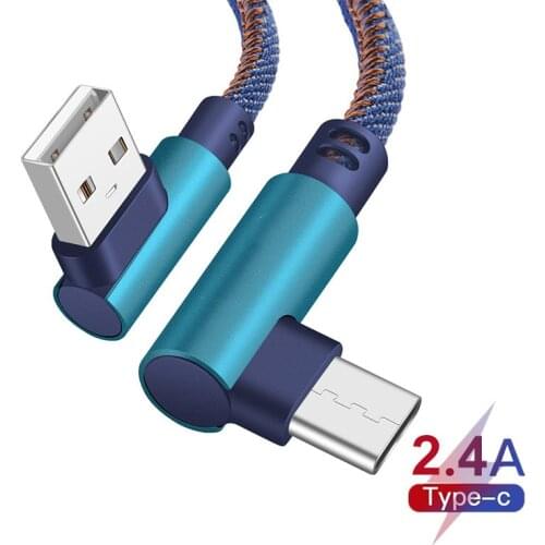 Micro Usb Type C Cable for Samsung S8 S9 90 Angled Fast Charging USB C Cable Type-c Data Cord For Samsung Note 9 Xiaomi Mi 9 10