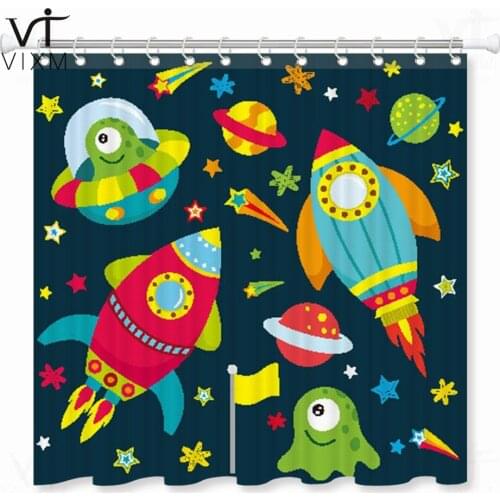 Space Universe Planet Cartoon Shower Curtain 3D Kids Waterproof Polyester Fabric Bathroom Showre Curtain With Accessories