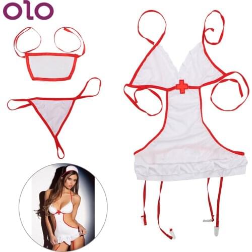 OLO 3 piece/set Halter Nurse Uniforms Nurse Costumes Cosplay Erotic Sexy Women Lingerie Cosplay