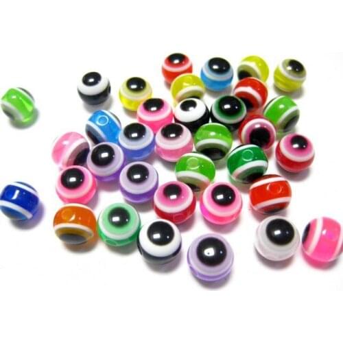 200 Mixed Colour Acrylic Kabbalah Evil Eye Ball Round Beads 8mm