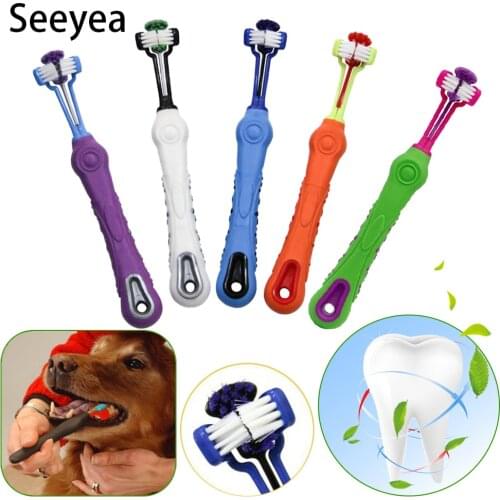 Hot Selling Three Sided Pet Toothbrush Dog Brush Addition Bad Breath Tartar Teeth Care Dog Cat Cleaning Mouth Pets Grooming Tool