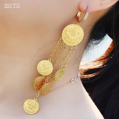 Muslim Gold Color Luxury Fashion Pendant Earrings Nigeria Turkey Women Gifts Wholesale Accessories Tassel Coin Pendant Earrings
