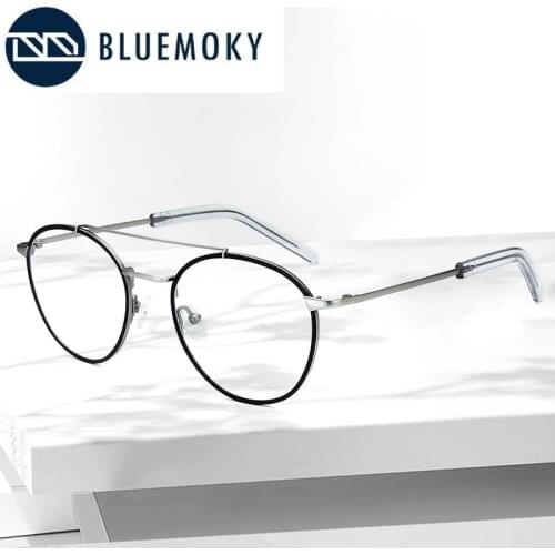 BLUEMOKY Pure Titanium Glasses Frame for Men Women Retro Round Myopia Optical Eyewear Ultralight Prescription Eyeglasses Frames