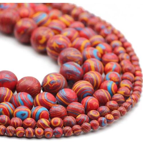 Natural Stone Red Synthetic Striped Malachite Spacer Round Loose Beads For DIY Jewelry Making Bracelet Findings 4/6/8/10/12MM