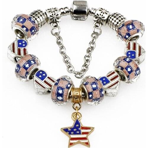 New Charms Flags Star Beads Braceles Fits European Bracelets & Bangles DIY Popular Jewelry High Quality NEW With Free Bag