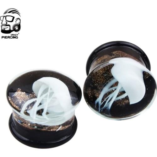 New Product 8mm-16mm Glass Ear Plug Earrings Body Piercing Jewelry Fashion White Jellyfish Ear Gauges Percing Plug Body Jewely