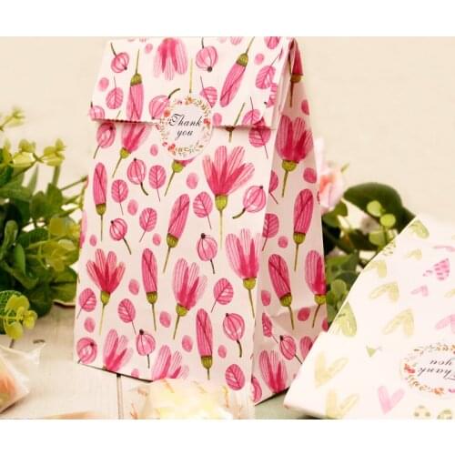 12pcs Floral Kraft Paper Bags Wedding Brithday Party Favor Treat Bag DIY Candy Gift Packing Bag Wrapping Supplies