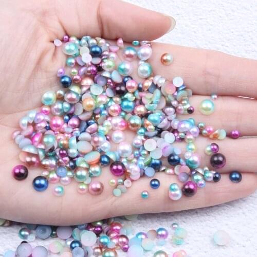 100-1000pcs/lot 3/4/5/6mm Rainbow Color Half Round ABS Imitation Pearl Beads Flat Back Scrapbook Bead For DIY Nail Making