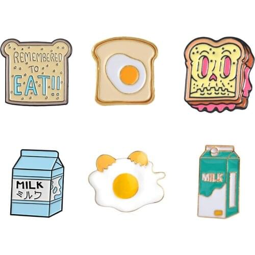 Perfect Breakfast Enamel Pin Cute Cartoon Toast Bread Slices Milk Egg Brooches Denim coat Pin Shirt lapel Pins Gift for Friends