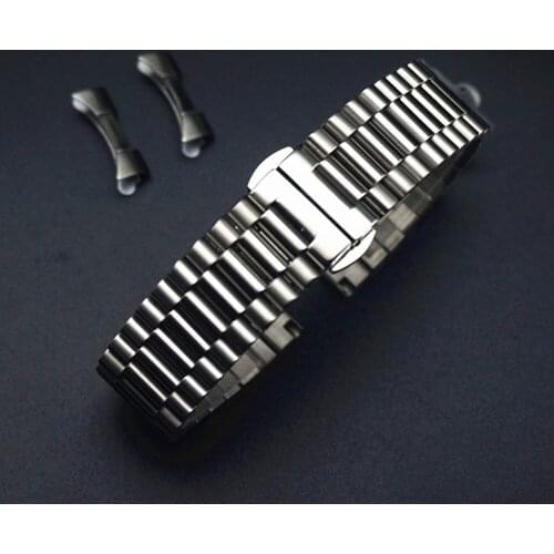 20mm Solid Stainless Steel Watchband Silver Golden Watches Strap Safe Butterfly Buckle High Quality Men Bands Replacement Belt