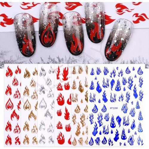 Gold Silver Fire 3D Nail Art Sticker Decoration Decal for Nail Design Manicure Red Rose Flame Design Decal Sticker Self Adhesive