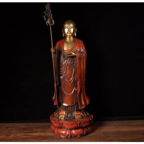 15" Tibet Buddhism Old Bronze Gilt Real gold silver Ksitigarbha Buddha Statue Pudu sentient beings Amitabha Enshrine the Buddha