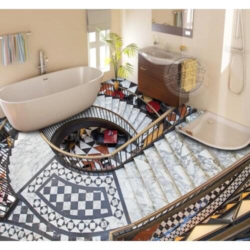 3d floor spiral staircase wallpaper custom vinyl flooring waterproof self-adhesive pvc flooring roll