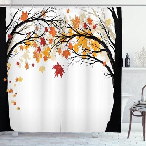 Tree Shower Curtain Set Framework with Black Tree Silhouettes Curtain for Bathroom Decor 12 Hooks Decorative Bath Accessory
