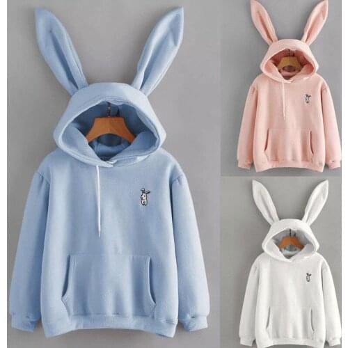 Womens Casual Long Sleeve Hoodie 3D Rabbit Long Ear Sweatshirt Pullover Tops Hoodies Autumn Winter Thick Jumper Sweatshirts New