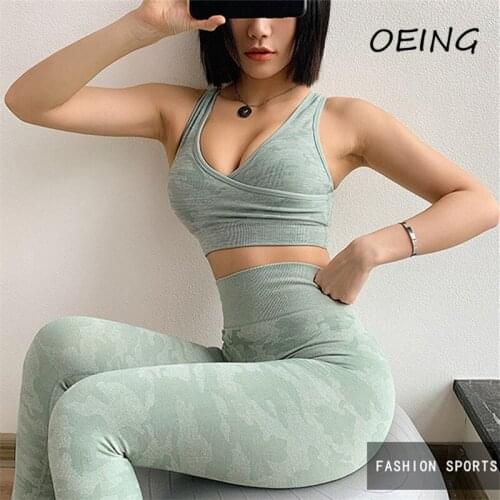 Womens 2 piece yoga set workout print clothes outfits legging gym sets running