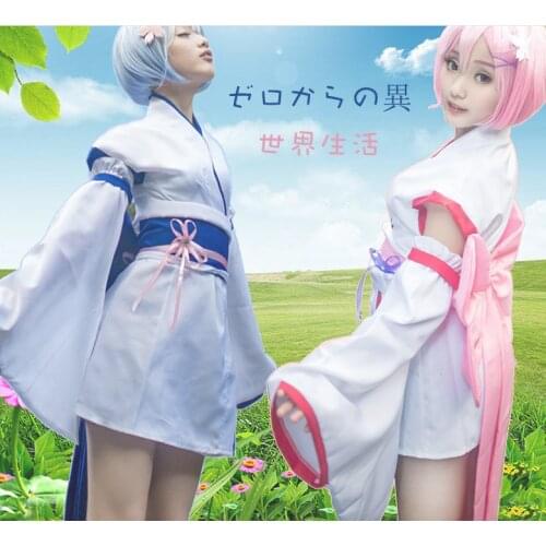 Re: Zero Kara Hajimeru Isekai Seikatsu Ram Rem Twins Childhood Kimono Dress Women Girls Halloween Cosplay Costumes
