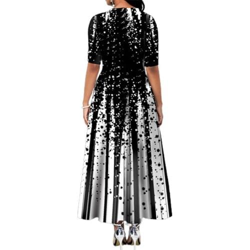 Lady Pullover Dress Mid Waist Round Neck Large Hem Dress Printing Half Sleeve Ankle-Length Dress for Daily Life Casual Clothing