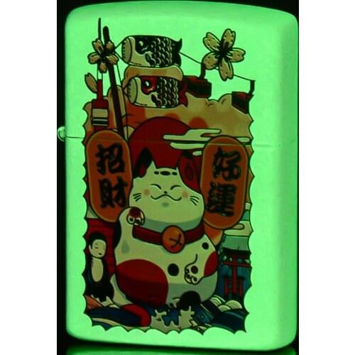 ZORRO Cartoon lucky cat luminous Kerosene gasoline petroleum oil Cigarette lighter Fashion Metal cigar pipe Smoking igniter Gift