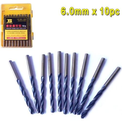 BOSI 10PC 6.0mm x L93mm HSS straight shank twist drill bits HRC65-68