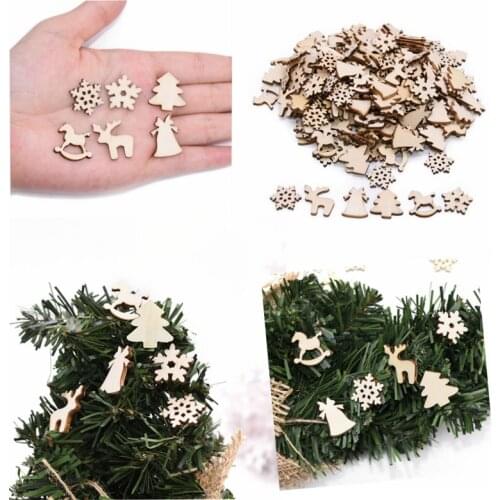 100pcs Mini Wooden Snowflake Confetti Christmas Tree Deer Mixed Shape Wooden Buttons Table Decoration Xmas navidad decor Supplie