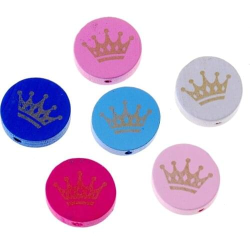 20pcs 20mm Wood Dye Crown Round Spacer Beads For Baby DIY Crafts Kids Toys Spacer Beading Bead Jewelry Making DIY