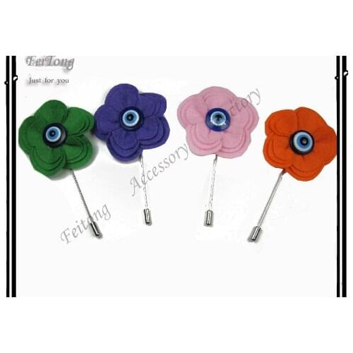 20pcs/lot New Promotion Felt Flowers lapel Pin Handmade Boutonniere Floral Stick Pin Mens Accessories