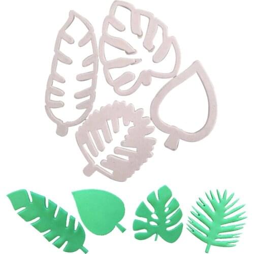 4Pcs Tropical Plants Leaf Bakeware Cookie Pastry Cutters Die Printing Biscuit Baking Tools for Kitchen Cake Decorating Slicer