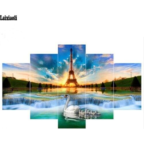 5 pcs/set Full square Diamond Embroidery 5D DIY Diamond Painting Paris Tower Diamond mosaic Cross Stitch Rhinestone Home Decor