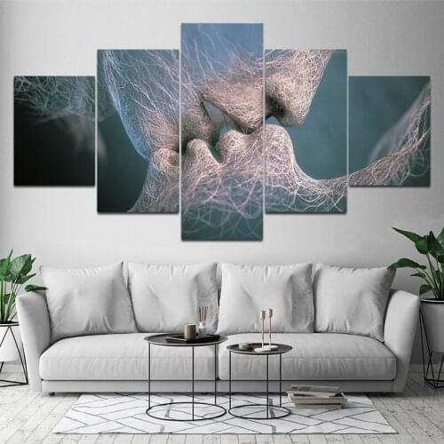 5 Piece Canvas Wall Art Love and Kiss Poster Painting Home Decoration Living Room Picture Bedroom Image Dining Room Mural