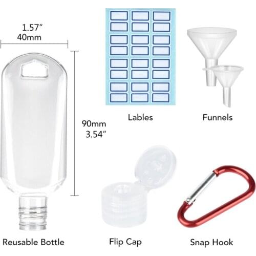 6Pcs 50ml Refillable Empty Bottles with Keychain Nozzles Funnel Brush Labels Set