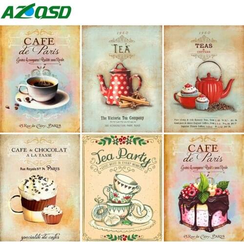 AZQSD Diamond Embroidery Kitchen Cake Mosaic 5D Rhinestone Diamond Painting Cartoon Landscape Cross Stitch Handicraft Home Decor